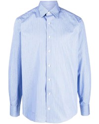 Мужская голубая рубашка с длинным рукавом в вертикальную полоску от Lanvin