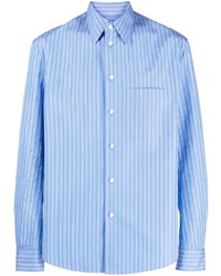 Мужская голубая рубашка с длинным рукавом в вертикальную полоску от Lanvin