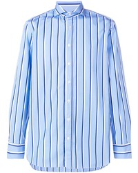 Мужская голубая рубашка с длинным рукавом в вертикальную полоску от Lardini