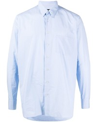 Мужская голубая рубашка с длинным рукавом в вертикальную полоску от Lardini