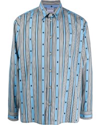 Мужская голубая рубашка с длинным рукавом в вертикальную полоску от Marcelo Burlon County of Milan