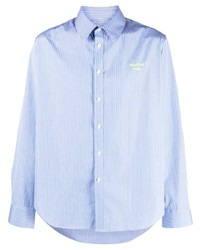 Мужская голубая рубашка с длинным рукавом в вертикальную полоску от Martine Rose