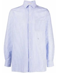 Мужская голубая рубашка с длинным рукавом в вертикальную полоску от Massimo Alba