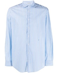 Мужская голубая рубашка с длинным рукавом в вертикальную полоску от Massimo Alba