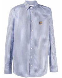 Мужская голубая рубашка с длинным рукавом в вертикальную полоску от Moschino