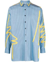 Мужская голубая рубашка с длинным рукавом в вертикальную полоску от Moschino