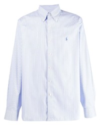 Мужская голубая рубашка с длинным рукавом в вертикальную полоску от Polo Ralph Lauren