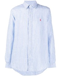 Мужская голубая рубашка с длинным рукавом в вертикальную полоску от Polo Ralph Lauren