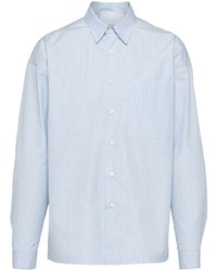 Мужская голубая рубашка с длинным рукавом в вертикальную полоску от Prada