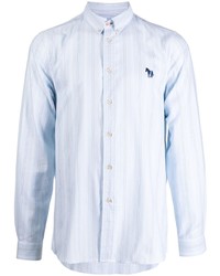 Мужская голубая рубашка с длинным рукавом в вертикальную полоску от PS Paul Smith