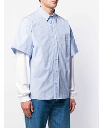 Мужская голубая рубашка с длинным рукавом в вертикальную полоску от PACCBET