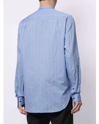 Мужская голубая рубашка с длинным рукавом в вертикальную полоску от Giorgio Armani