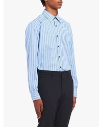 Мужская голубая рубашка с длинным рукавом в вертикальную полоску от Prada