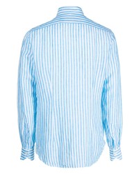 Мужская голубая рубашка с длинным рукавом в вертикальную полоску от Xacus