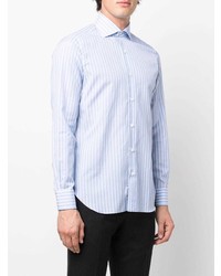Мужская голубая рубашка с длинным рукавом в вертикальную полоску от Barba