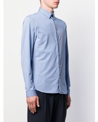 Мужская голубая рубашка с длинным рукавом в вертикальную полоску от Hydrogen