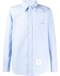 Мужская голубая рубашка с длинным рукавом в вертикальную полоску от Thom Browne