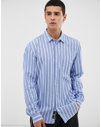 Мужская голубая рубашка с длинным рукавом в вертикальную полоску от Tiger of Sweden Jeans