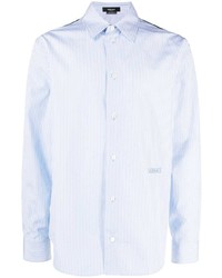 Мужская голубая рубашка с длинным рукавом в вертикальную полоску от Versace