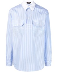 Мужская голубая рубашка с длинным рукавом в вертикальную полоску от Versace