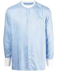 Мужская голубая рубашка с длинным рукавом в вертикальную полоску от Wales Bonner