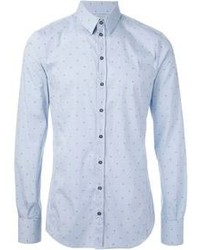 Мужская голубая рубашка с длинным рукавом в горошек от Dolce & Gabbana