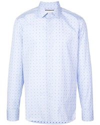 Мужская голубая рубашка с длинным рукавом в горошек от Gucci