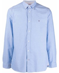 Мужская голубая рубашка с длинным рукавом в горошек от Tommy Hilfiger