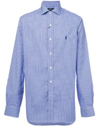 Мужская голубая рубашка с длинным рукавом в клетку от Polo Ralph Lauren