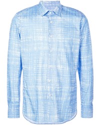 Мужская голубая рубашка с длинным рукавом в клетку от Prada