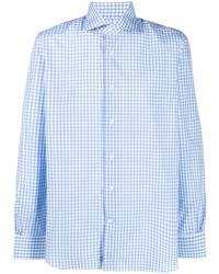 Мужская голубая рубашка с длинным рукавом в мелкую клетку от Mazzarelli