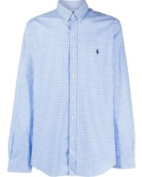 Мужская голубая рубашка с длинным рукавом в мелкую клетку от Polo Ralph Lauren