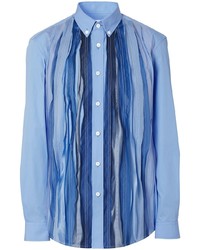 Мужская голубая рубашка с длинным рукавом в стиле пэчворк от Burberry