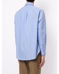 Мужская голубая рубашка с длинным рукавом в стиле пэчворк от Coohem