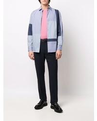 Мужская голубая рубашка с длинным рукавом в стиле пэчворк от Paul Smith