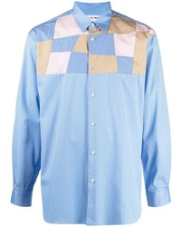 Мужская голубая рубашка с длинным рукавом в стиле пэчворк от Comme Des Garcons SHIRT