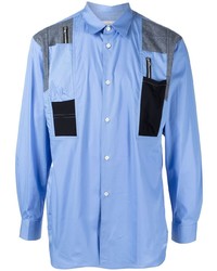 Мужская голубая рубашка с длинным рукавом в стиле пэчворк от Comme Des Garcons SHIRT
