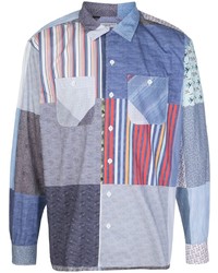 Мужская голубая рубашка с длинным рукавом в стиле пэчворк от Engineered Garments