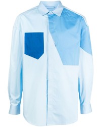 Мужская голубая рубашка с длинным рукавом в стиле пэчворк от Neil Barrett