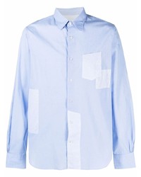 Мужская голубая рубашка с длинным рукавом в стиле пэчворк от Officine Generale