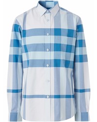 Мужская голубая рубашка с длинным рукавом в шотландскую клетку от Burberry