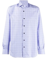 Мужская голубая рубашка с длинным рукавом в шотландскую клетку от Mazzarelli