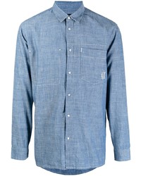 Мужская голубая рубашка с длинным рукавом из шамбре от Armani Exchange