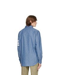 Мужская голубая рубашка с длинным рукавом из шамбре от Thom Browne