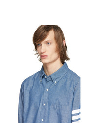 Мужская голубая рубашка с длинным рукавом из шамбре от Thom Browne