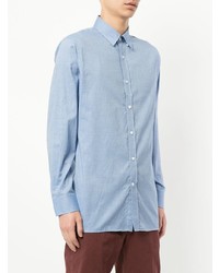 Мужская голубая рубашка с длинным рукавом из шамбре от Gieves & Hawkes