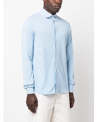Мужская голубая рубашка с длинным рукавом из шамбре от Fedeli