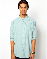 Мужская голубая рубашка с длинным рукавом из шамбре от Cheap Monday