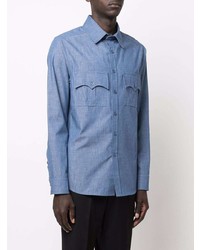 Мужская голубая рубашка с длинным рукавом из шамбре от Thebe Magugu