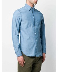 Мужская голубая рубашка с длинным рукавом из шамбре от Aspesi